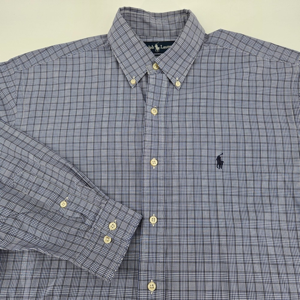 Ralph Lauren Yarmouth Mens 15.5 32/33 Blue Plaid Cotton Button Down Dress Shirt